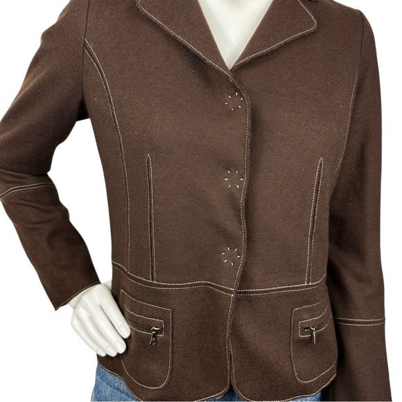 Chocolate Brown Wool Blazer Jacket M Floral Lining Power Dress Margaret O’Leary - Picture 5 of 14